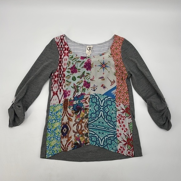 One September Anthropologie Women's Multicolor Patchwork Top size P/Small - Picture 2 of 8